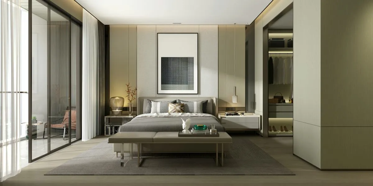 Bright neutral sitting room with refined furniture