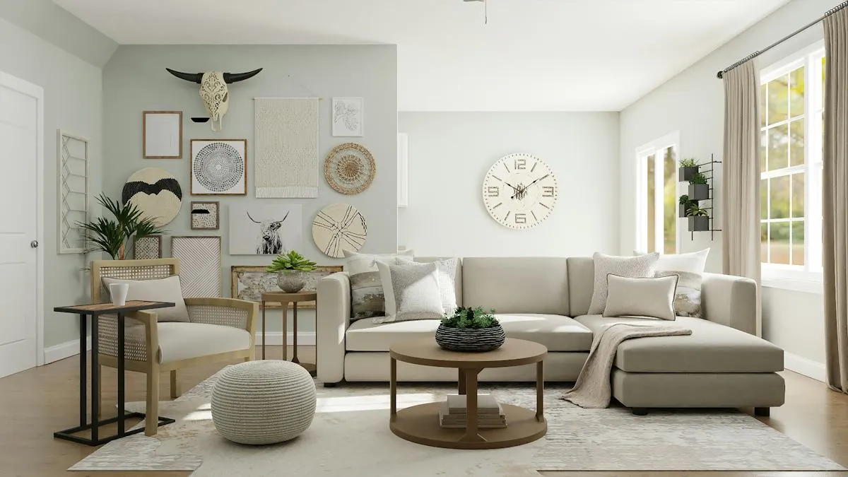 Thoughtfully arranged lounge space with layered materials